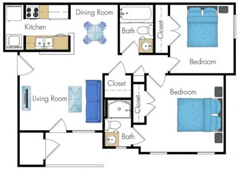 Two bedroom floor plan at Brook Ridge Apartments